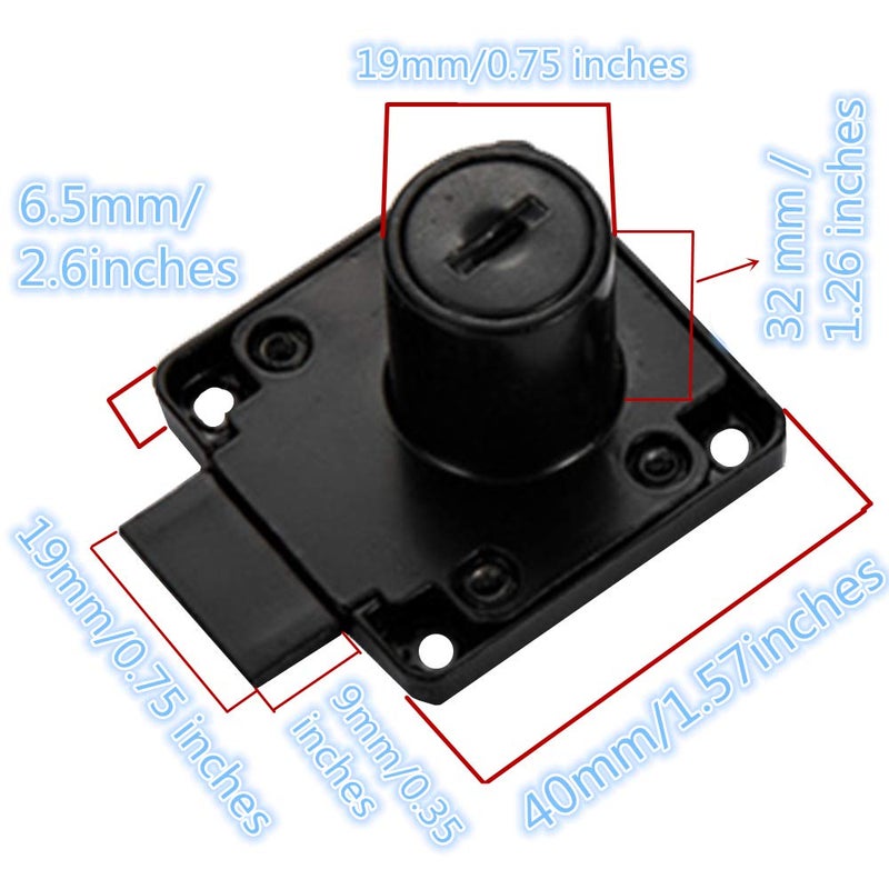 Junrbx Drawer Lock Letter Box Desktop Door Lock, Model CT-138-32, ((Hole Diameter 0.75 inch / 19MM) for Door Panels with a Thickness of 27 mm-32 mm. 1pcs [Black] - Image 2